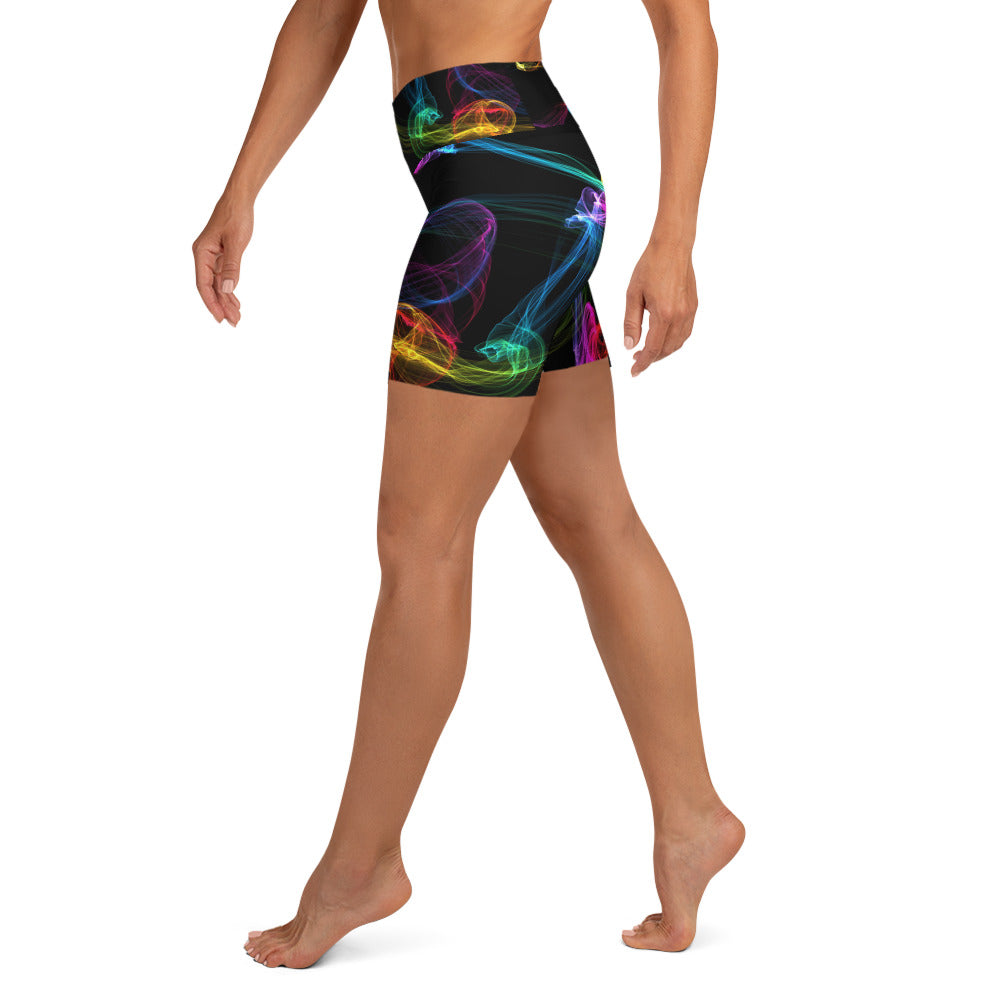 Running Shorts for girls. Women's Black Gym Shorts. "Strobes" Workout Shorts. WickedYo.